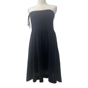 Garnet Hill Black Eyelet Strapless Dress Size 6 Side Zipper Lined Cotton